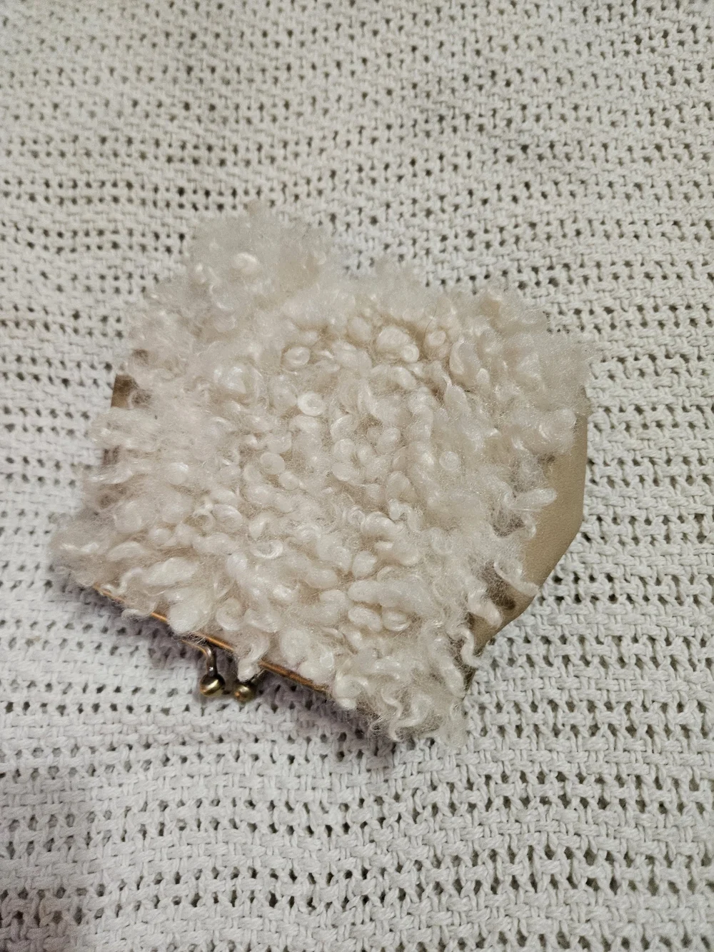Cream Faux-Shearling Kiss-Lock Wristlet Cosmetic Pouch
